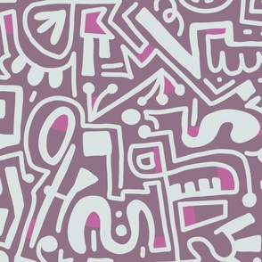 alien alphabet with pops of pink wallpaper scale