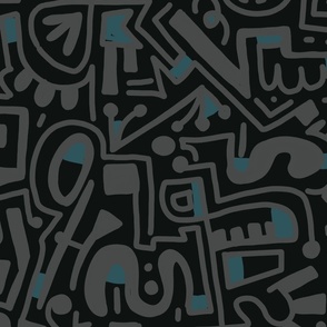 alien alphabet with pops of teal wallpaper scale
