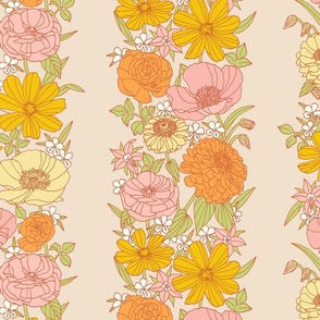 60s Floral Stripe_Yellow, Orange, Pink
