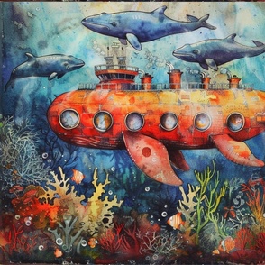 Red underwater submersible ship