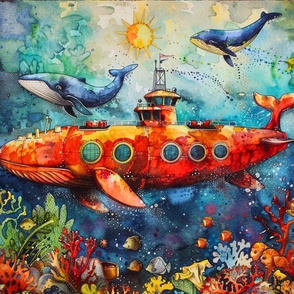 Red submersible ship