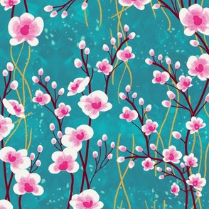big// Painted Orchids vertical branches Pink and teal