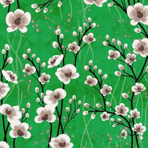big// Painted Orchids vertical branches Classic green