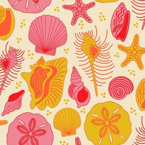 She Sells Seashells - Bright Retro Pink + Yellow