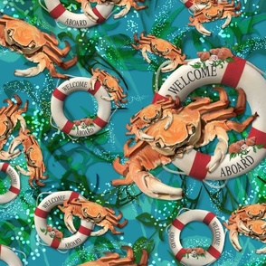 Magical Under the Sea Crustacean Creatures, Quirky Beach Sea Crabs Family Feature Wall, Wacky Ocean Sea Creatures, Whimsical Vibrant Green Coastal Beach House, Humorous Crab Powder Room, Kids Bathroom Decor, Kitsch Nautical Comic Book Crustaceancore