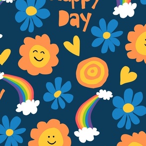 oh happy day (jumbo scale)  hearts rainbows and flowers in blue orange and yellow