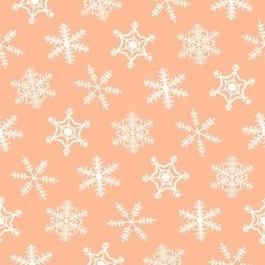1"  Festive Winter Snowflakes Hand Drawn in Peach Fuzz Light Coral