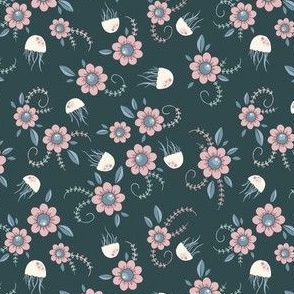 jellyfish meadow in dark navy - small scale