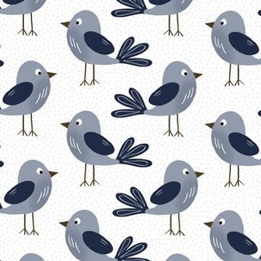 Quirky Navy Bluebirds (white background) 9x9