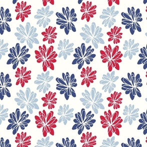 Patriotic red, white and blue sketched flowers