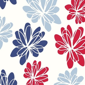 Patriotic red, white and blue sketched flowers- extra large 
