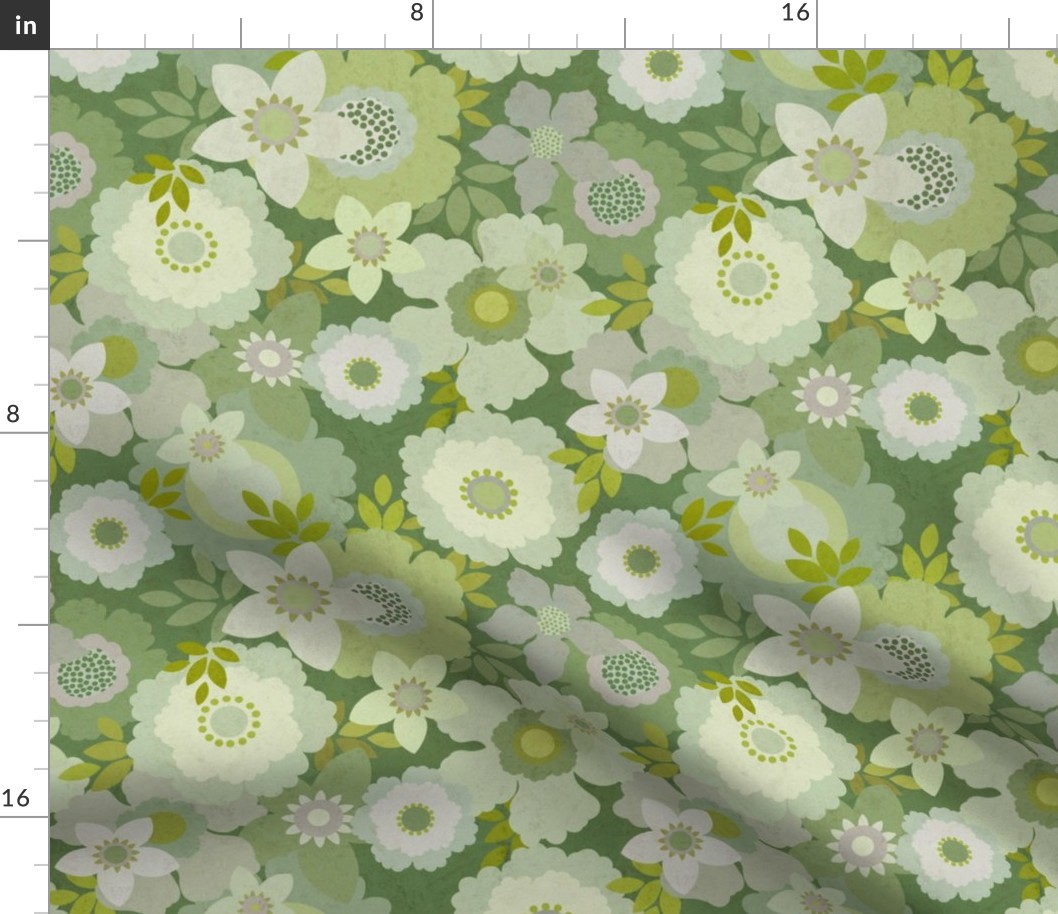 Retro Floral - Green, Medium Scale