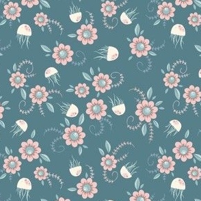 Jellyfish meadow - in teal -small scale