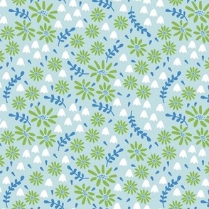 Easter Daisy and Bluebell blue_ green and white ditsy small