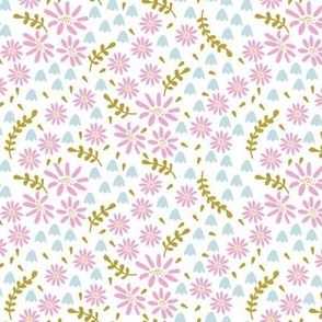 Daisys and Bluebell small ditsy floral in pink and blue