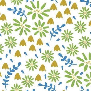 Easter Daisy and bluebell Medium in green blue and mustard