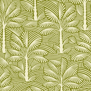 Exotic Palm Trees - Decorative, Tropical Nature in Olive Green / Large / Eva Matise