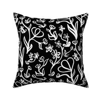 Floral Pattern in White on Black