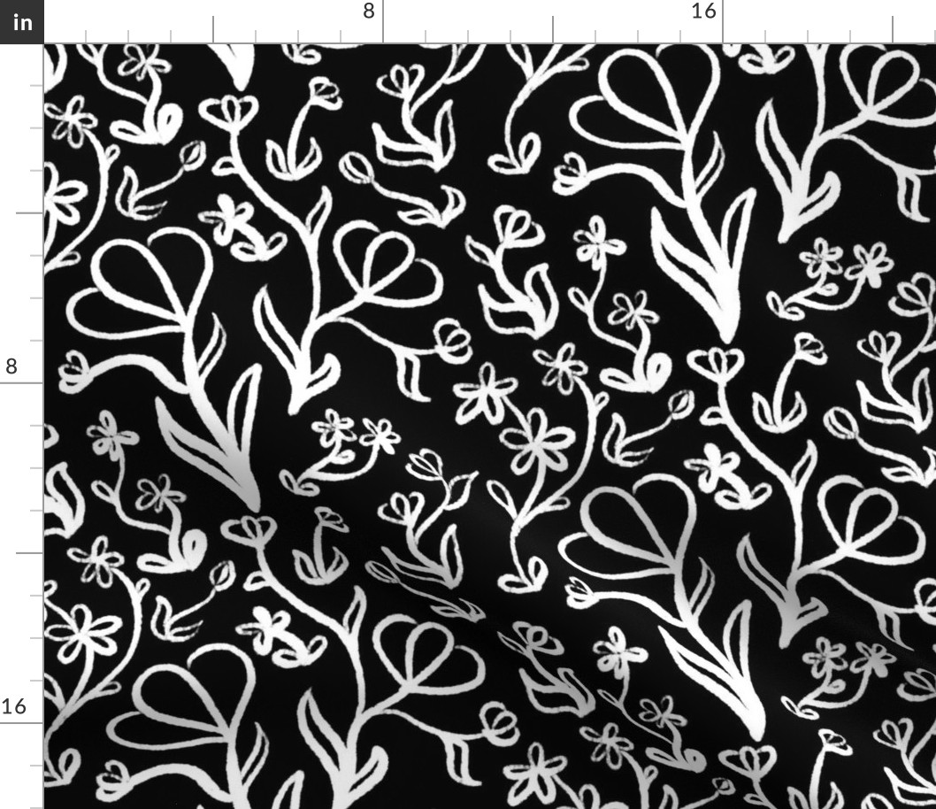 Floral Pattern in White on Black