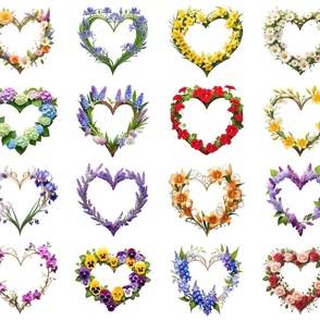 Quilt Labels -16  Floral Heart Frames Per Fat Q