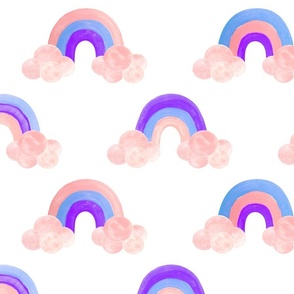 Rainbows and clouds, white background. Seamless floral pattern-319.