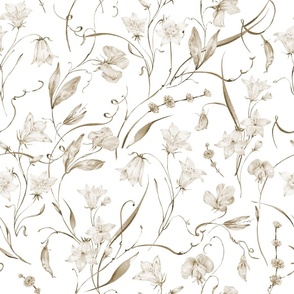  Watercolor wildflowers. Beige monochrome