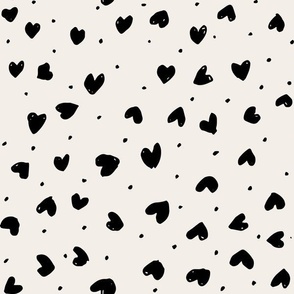 Hearts in Bloom: Textured Love with Playful Dots, black & white