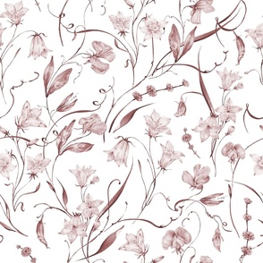  Watercolor wildflowers. Indian red, burgundy monochrome