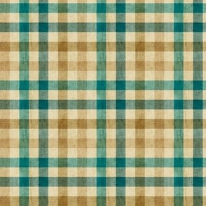 Textured gingham in teal and tan. Small scale