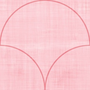 (L) Salmon Pink Scallop Shapes on Soft Pink Fabric Textured Background 