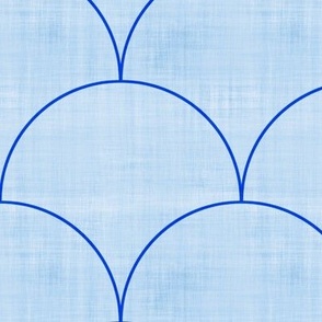(S) Blue Scallop Shapes on Sky Blue Fabric Textured Background