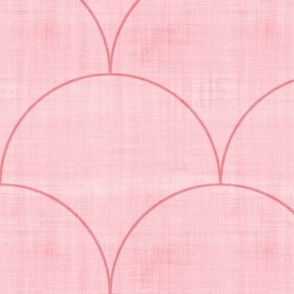 (S) Salmon Pink Scallop Shapes on Soft Pink Fabric Textured Background