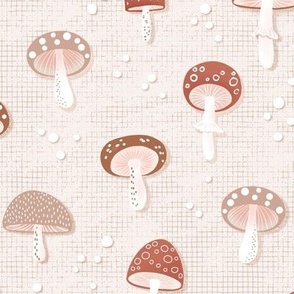 Fall mushrooms in earth tones on beige