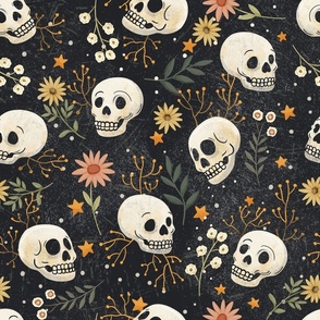 halloween skulls with tiny stars and flowers Wb24 large scale