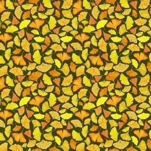 Custom Yellow Ginkgo Biloba Falling  Leaves in Olive Green / 3'' 