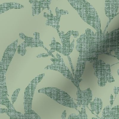Floral Silhouette with Faux Tweed Texture _ Sage Green