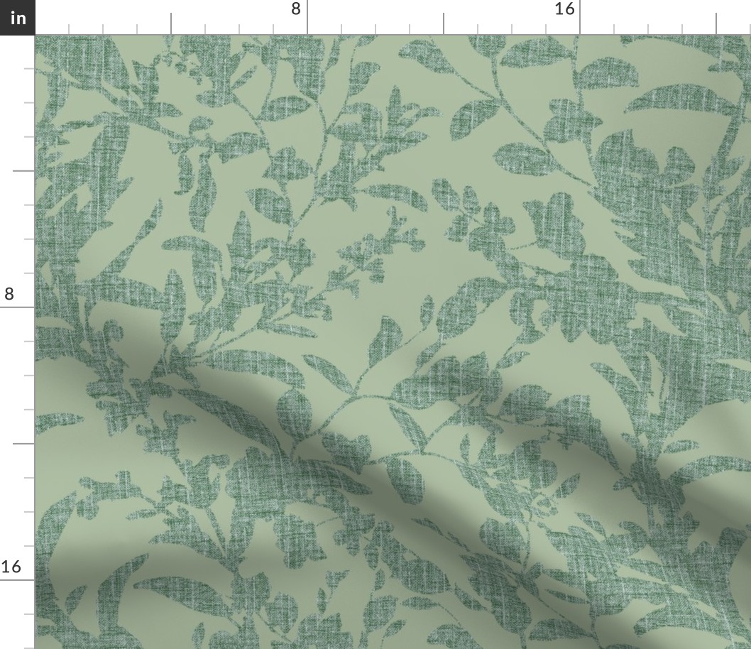 Floral Silhouette with Faux Tweed Texture _ Sage Green