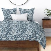 Floral Silhouette with Faux Tweed Texture _ Marble Blue