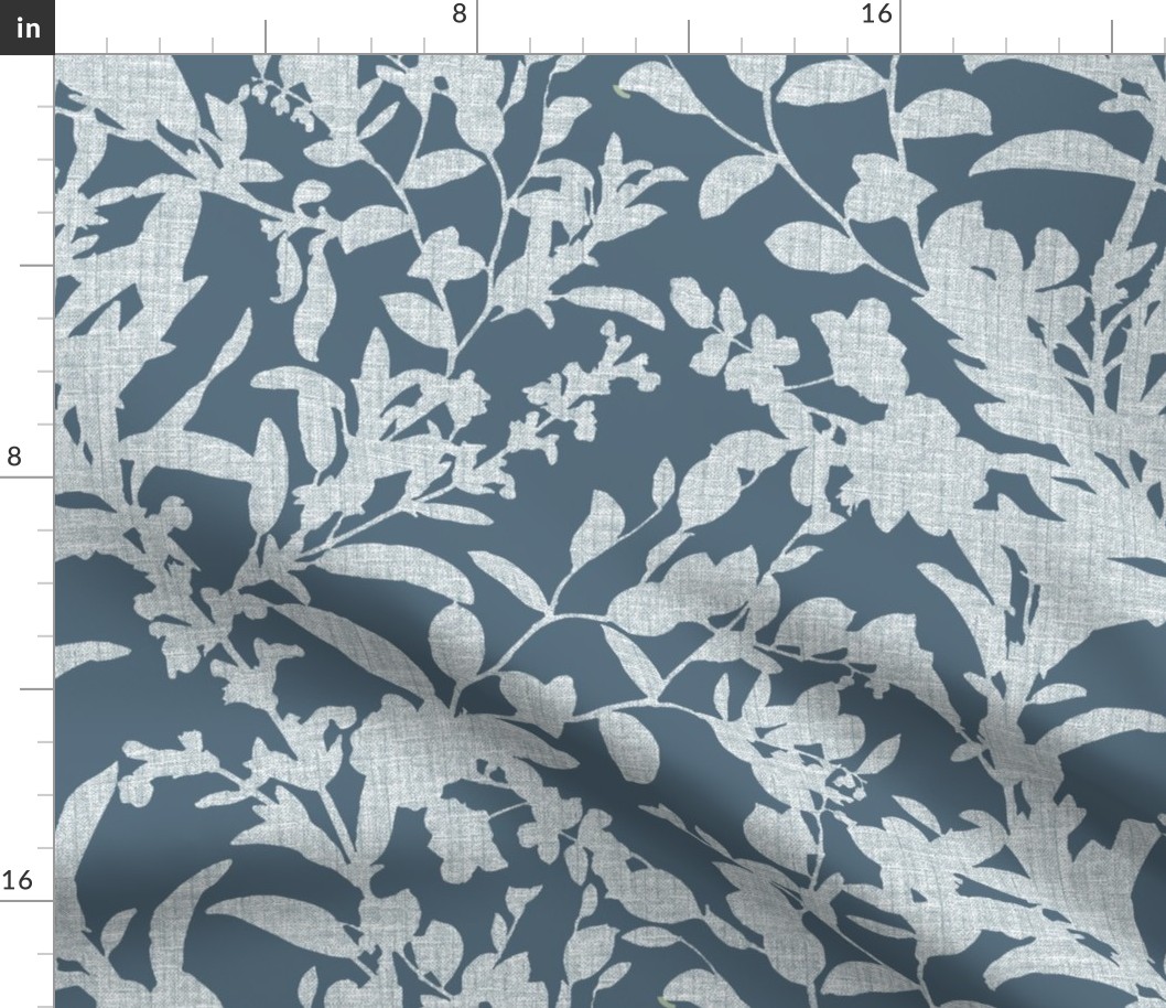 Floral Silhouette with Faux Tweed Texture _ Marble Blue