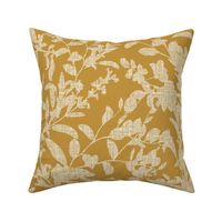 Floral Silhouette with Faux Tweed Texture _ Ochre Yellow