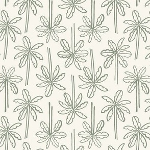 Multidirectional Tropical Palm Trees |  Small Scale | Warm Cream, Earthy Green