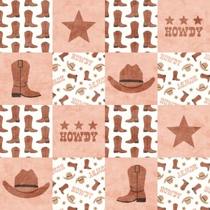 Western Patchwork - Western Wholecloth Cowboy/Cowgirl - blush - LAD24
