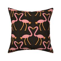 Soft-pink-bold-bright-orange-flamingos-on-dark-moody-dramatic-glamour-gray-XL-jumbo