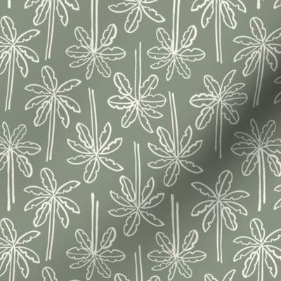 Multidirectional Tropical Palm Trees |  Small Scale | Earthy Green, Warm White