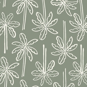 Multidirectional Tropical Palm Trees |  Large Scale | Earthy Green, Warm White