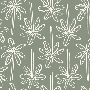 Multidirectional Tropical Palm Trees |  Medium Scale | Earthy Green, Warm White
