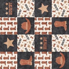 Western Patchwork - Western Wholecloth Cowboy/Cowgirl - charcoal/brown (90)  - LAD24