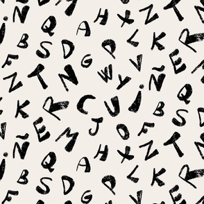 Alphabet Adventure: A Playful Pattern of textured Letters and Characters, black & white
