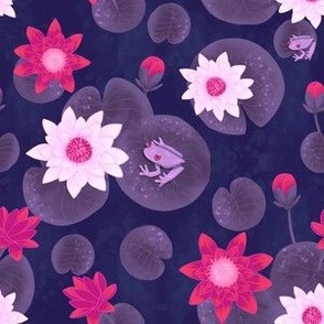 small// Painted Lotus Flowers water lillies and frogs delicious Pink