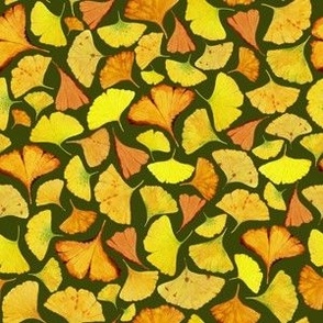 Custom Yellow Ginkgo Biloba Falling  Leaves in Olive Green / 6'' 